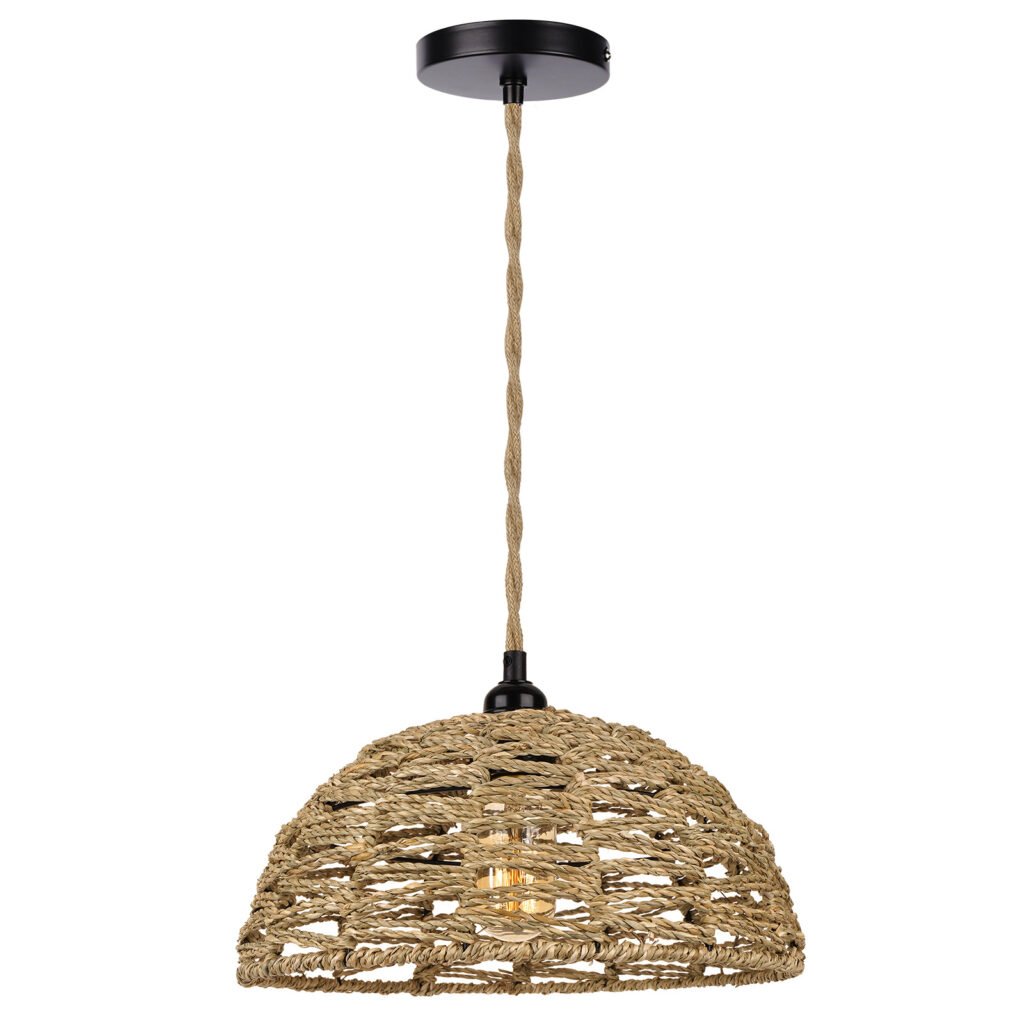 Rope ratten half bowl pendant lamp